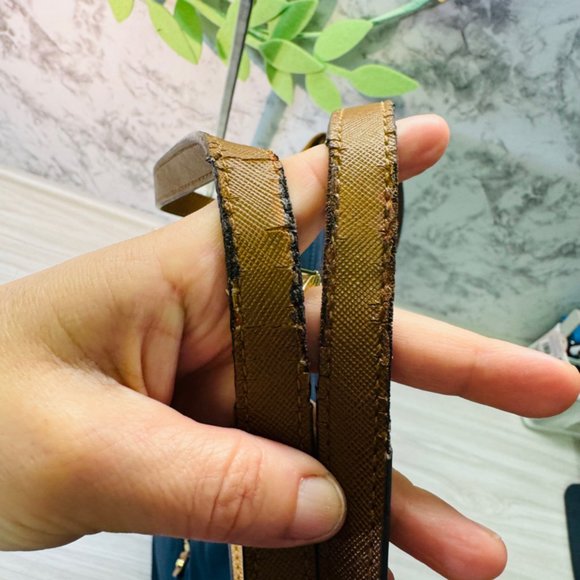 Michael Kors MK Kempton Blue Nylon Saffiano Large Leather Satchel Tote Bag - Picture 8 of 9